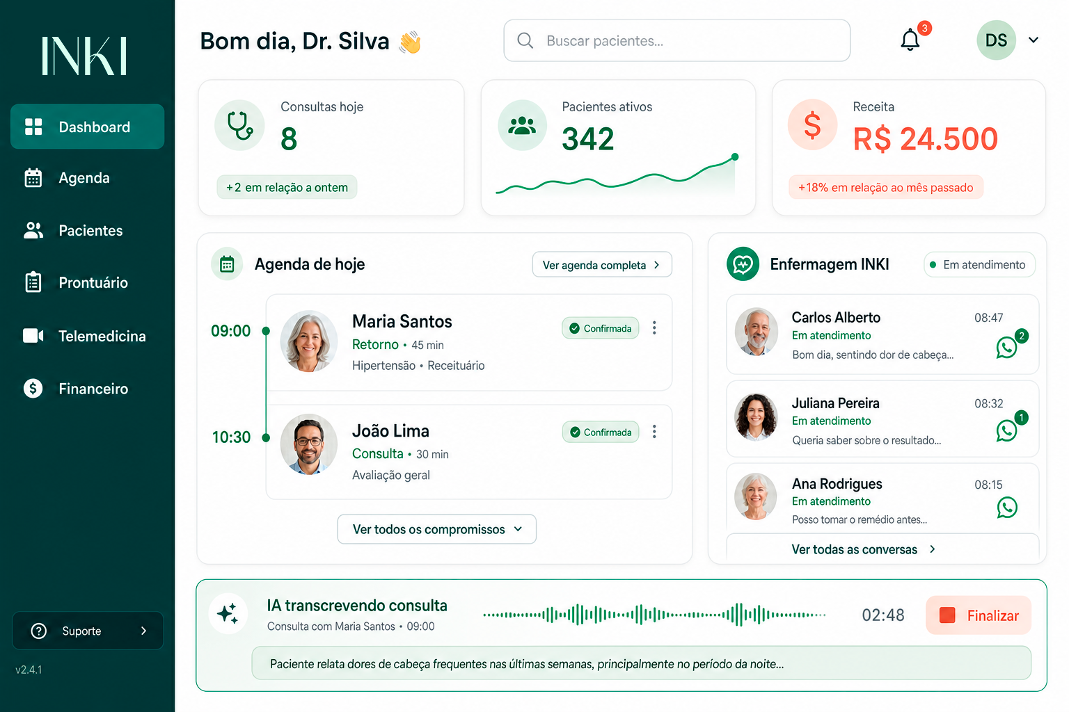 Plataforma INKI Hub — agenda, prontuário e pagamentos integrados